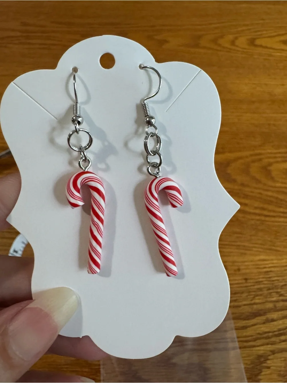 Candy Cane Dangle Earrings - Red & White Holiday Charm